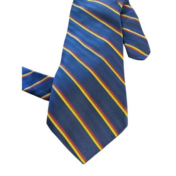 Brooks Brothers Makers USA Made Diagonal Striped Blue Neck Tie Silk Herringbone - Picture 10 of 12